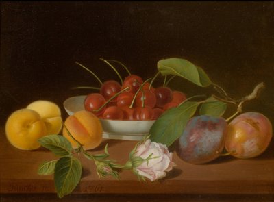 Still Life with Cherries and Apricots on a Table by Justus Juncker